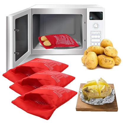 Reusable Microwave Potato Bag - Express Baked Potato Cooker for Perfect Potatoes in 4 Minutes - Red Baked Pouch