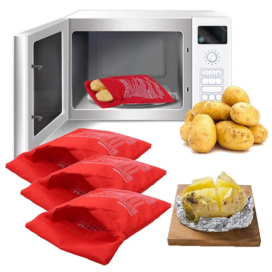 Reusable Microwave Potato Bag - Express Baked Potato Cooker for Perfect Potatoes in 4 Minutes - Red Baked Pouch