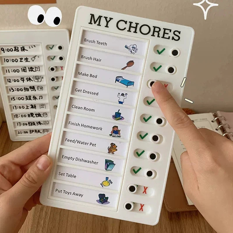 Reusable My Chores Checklist Daily Planner - Kid's Plastic Memo Board for Chore Chart, Responsibility, and Behavior Self-Discipline