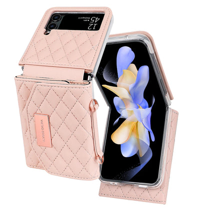 VIETAO Leather Wallet Phone Case with Crossbody Strap — Pink Purse Case for Samsung Galaxy Z Flip 3/4/5/6/7