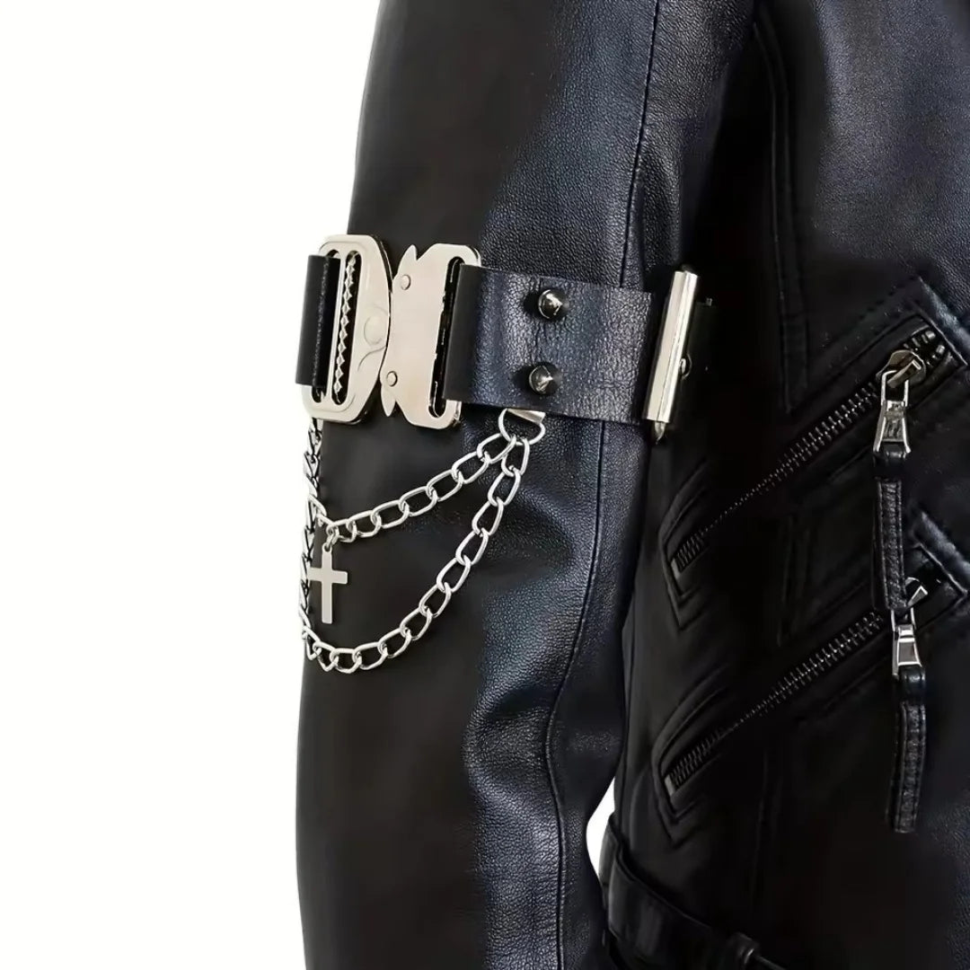Gothic Faux Leather Arm Cuff - Men's Hip Hop Belt with Decorative Tassels for Halloween, Christmas & Party Wear