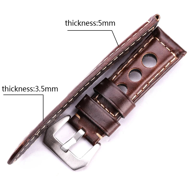 Vintage Genuine Cowhide Leather Watch Strap – 20mm 22mm 24mm Watchband with Pin Buckle for Men & Women