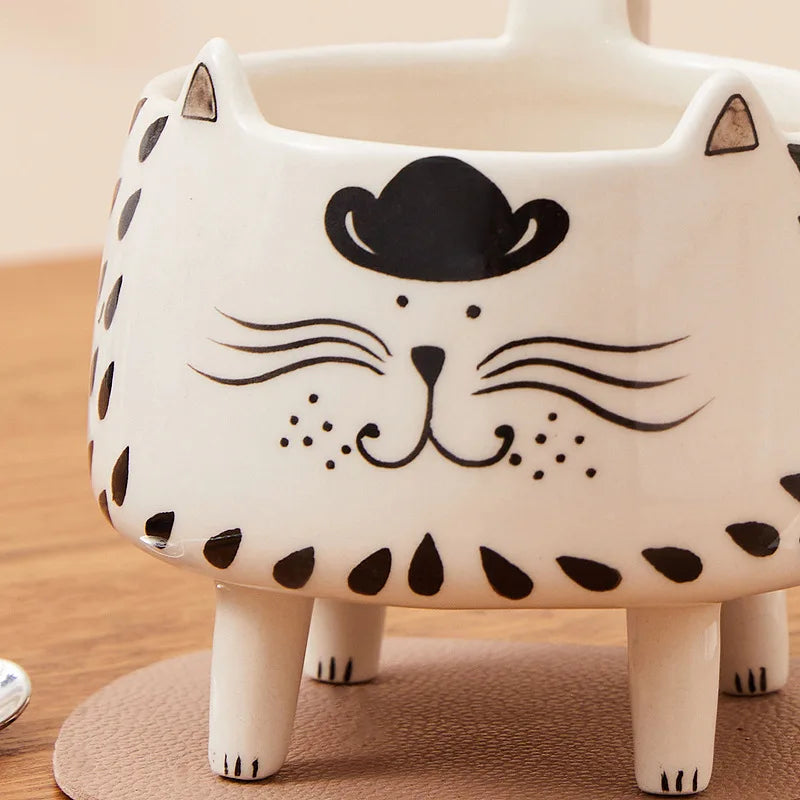 Cute 4-Legged Cat Coffee Mug: Ceramic 'Meow' Mug Perfect for Cat Lovers and Women