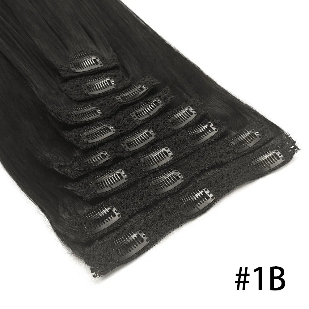 Straight Clip-In Hair Extensions – 8 Piece Full Head Set, 120g Brazilian Remy 100% Human Hair, Natural Black