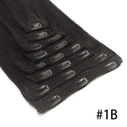 Straight Clip-In Hair Extensions – 8 Piece Full Head Set, 120g Brazilian Remy 100% Human Hair, Natural Black