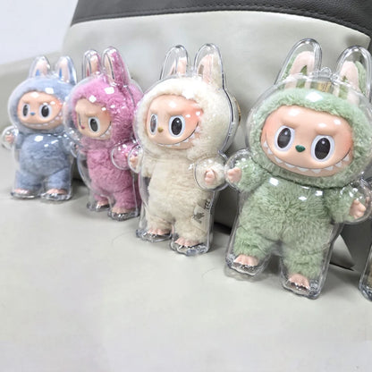 Labubu Transparent Protective Cover for Elf Doll - Cute Monster Toy Storage & Display Case for Party Plushies