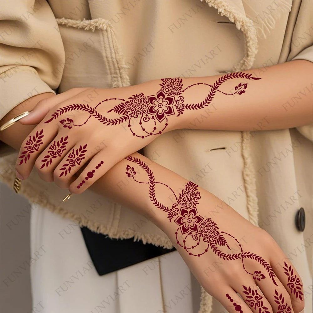 Reusable Henna Stencil Templates for Hand & Body – Floral Tattoo Stencils for Women, Weddings & Festivals Body Art Makeup Tools