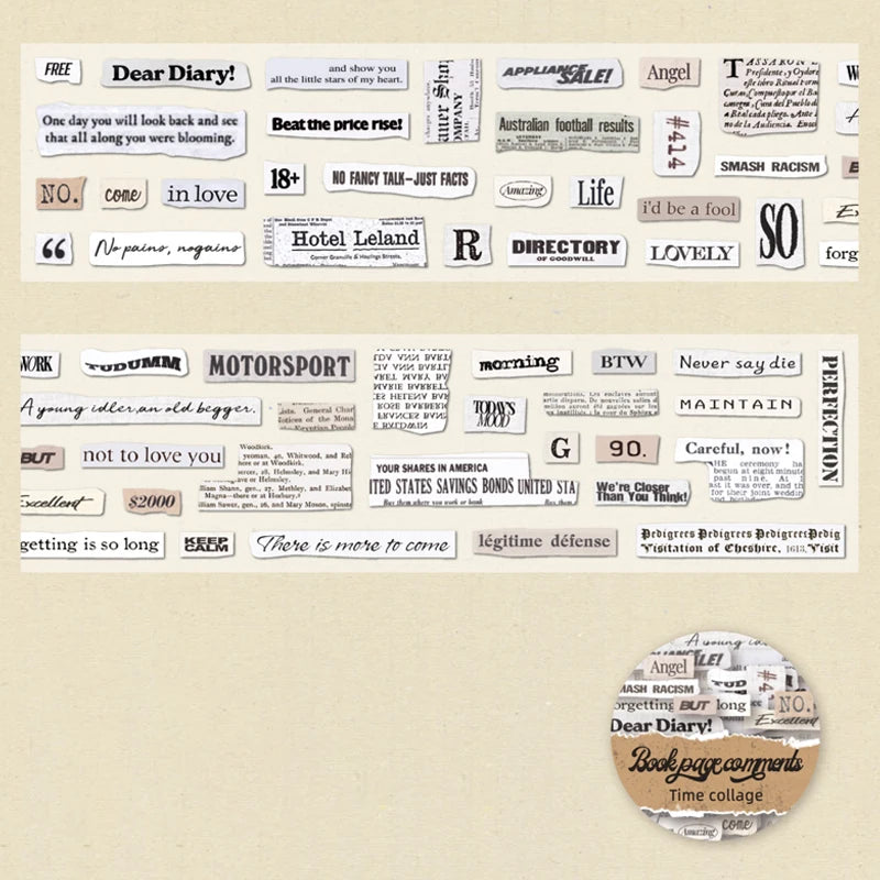 Mr. Paper 6 Style Retro English Theme Washi Tape – 1 Roll for DIY Crafts, Phone Case, Glass Bottle, Photo Frame Decoration