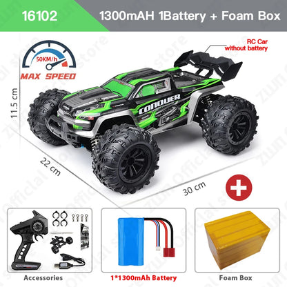 ZWN 1:16 4WD RC Monster Truck – 70KM/H High-Speed Drift Remote Control Car with LED for Kids, vs Wltoys 144001