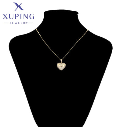 Xuping Heart Pendant Necklace - Light Gold-Tone Jewelry with Random Chain for Women and Girls, Elegant Gift X001039955