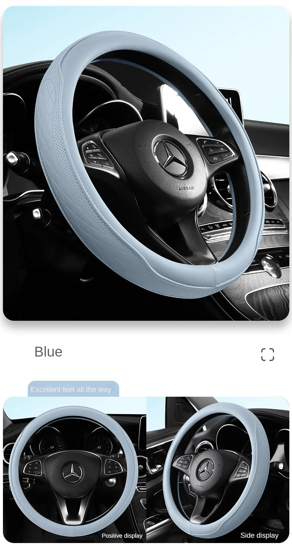 Napa Leather Perforated Patchwork Steering Wheel Cover - Non-slip & Breathable, Universal 15 Inch (38cm)