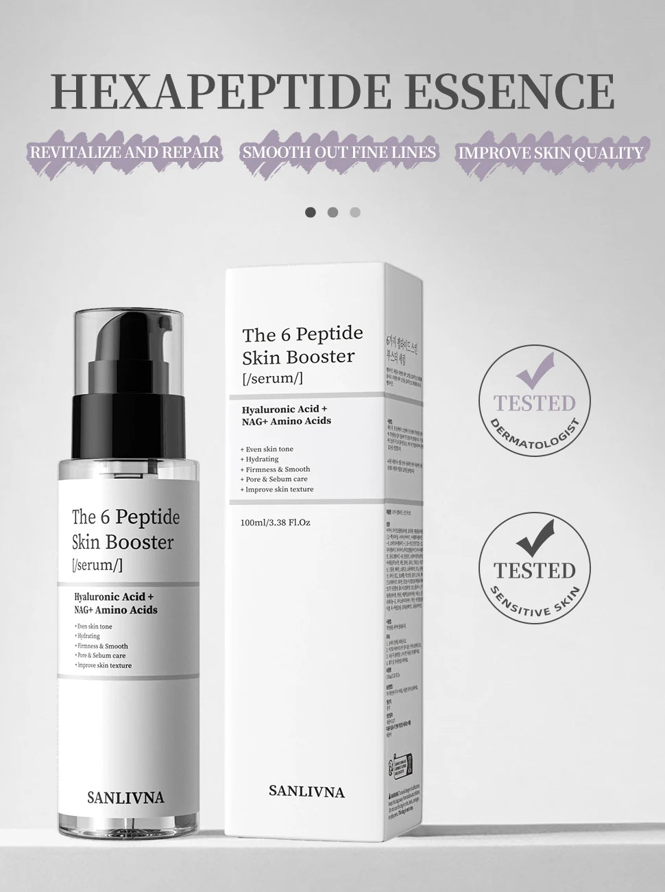 6 Peptide Essence Facial Skin Care Set — Collagen Anti-Aging, Brightening, Moisturizing & Nourishing Treatment