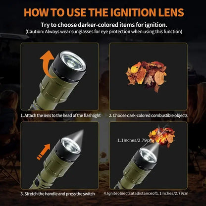 Rechargeable 3-in-1 Flashlight - Super Bright 5-Mode Waterproof Light with Power Bank & Lighter