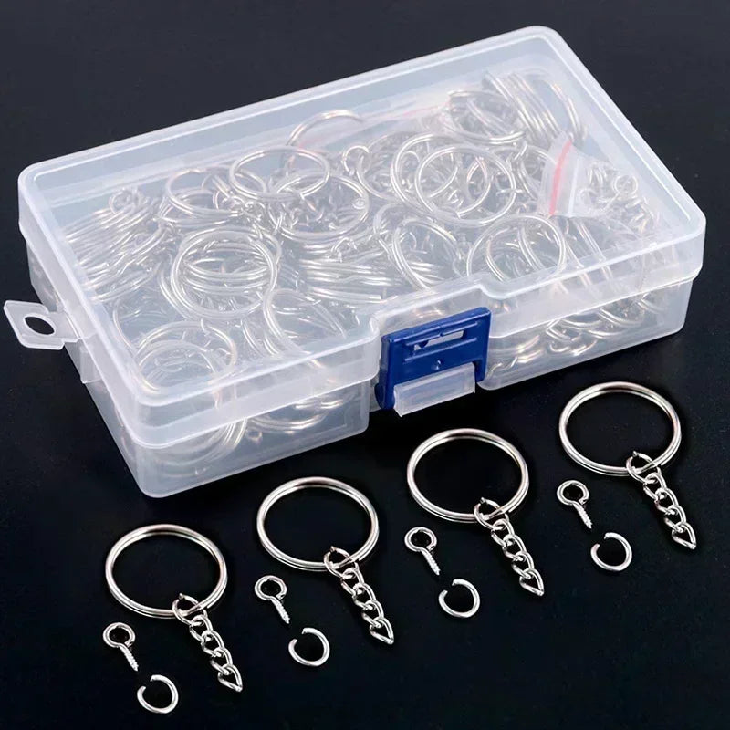 50/100pcs Stainless Steel Keyring Set – Split Rings, Lobster Clasps & Chains for DIY Keychains & Keyfobs