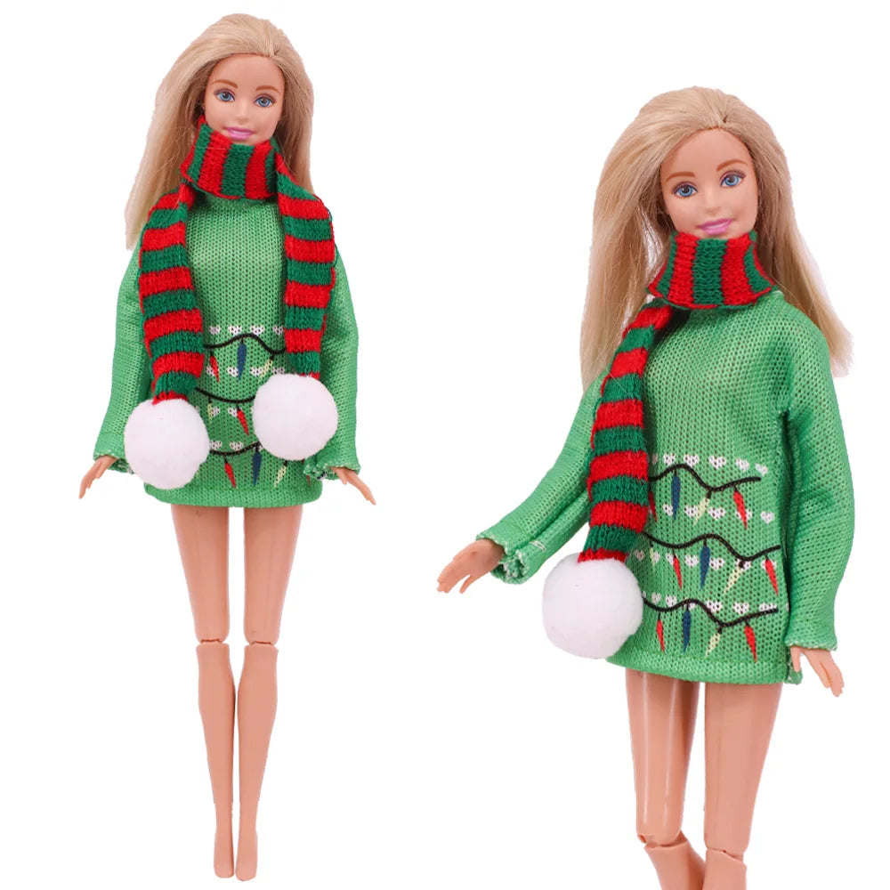 Doll Christmas Sweater & Scarf – 11.8 Inch 1/6 BJD Doll Clothes Accessories for Girls