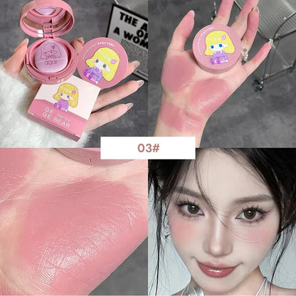 Gege Bear Cushion Blush with Powder Puff – Long-Lasting Blendable Cream Blusher Makeup
