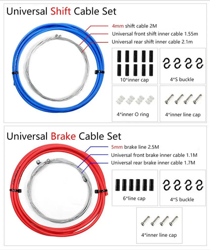 RGO Bicycle Brake Cable Housing Set — MTB Mountain Bike Derailleur & Shifter Cable with Caps