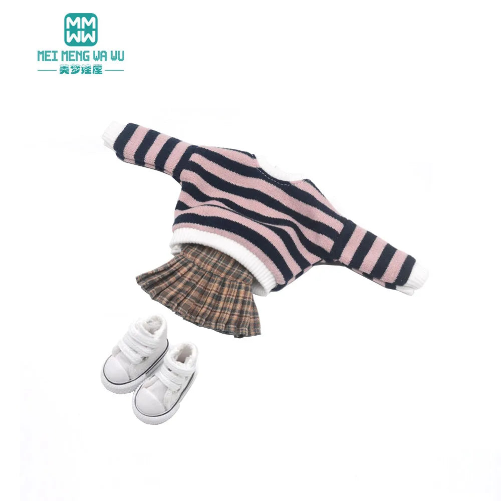 Blythe Doll Clothes – Fashion Tops, Black & White Shirts with Jeans & Plaid Pants for Azone OB22/OB24 Dolls