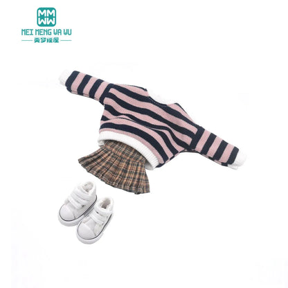 Blythe Doll Clothes – Fashion Tops, Black & White Shirts with Jeans & Plaid Pants for Azone OB22/OB24 Dolls