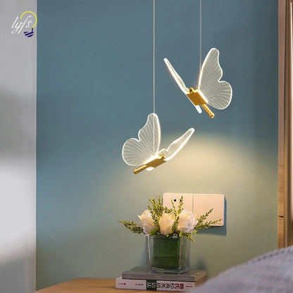 Nordic Butterfly Pendant Lamp: Lustre LED Fixture for Kitchen, Living Room & Bedside Ceiling Decor