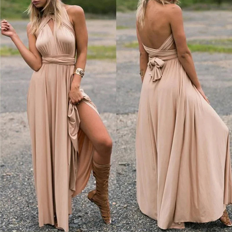Women’s Summer Sexy V-Neck Maxi Dress – Multi-Wear Strappy Long Party Dress
