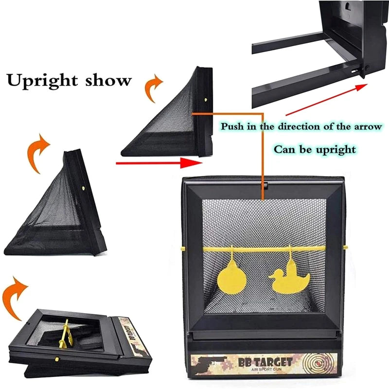 AirSoft Shooting Targets with Trap Net Catcher – Reusable BB & Pellet Target Stand with Paper Sheets, Diamond Grade 24BD