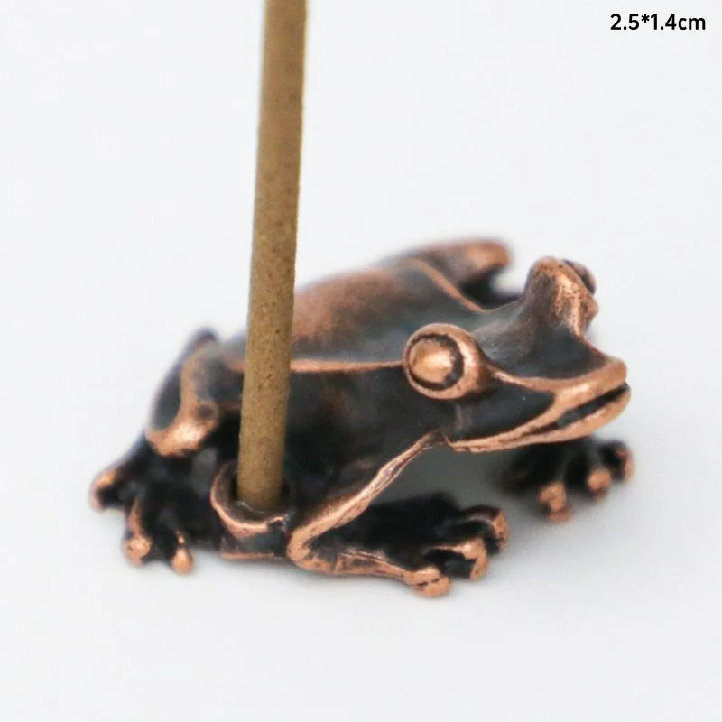 Antique Brass Zen Frog Statue - Meditation Copper Animal Sculpture Incense Burner Home Desk Decor Tea Pet Ornament