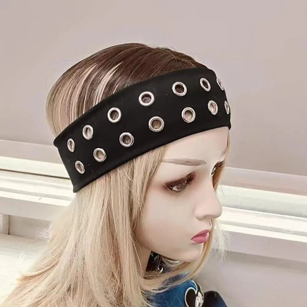 Harajuku Y2K Punk Girl Headband – Hollow Eyelet Cotton Elastic Steampunk & Gothic Style