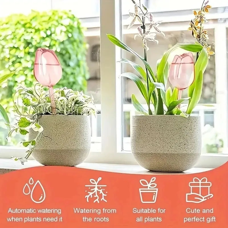 Pink Tulip Plant Watering Balls – Automatic Indoor & Outdoor Plant Drippers, Easy Self-Watering Gardening Tool