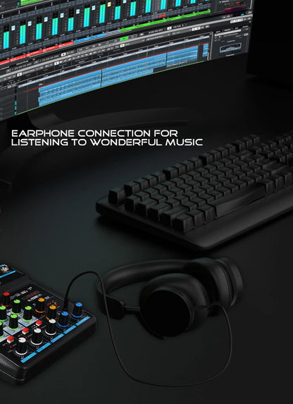 4 Channel DJ Mixer Console – Bluetooth, 48V Phantom Power, USB Audio Interface for Monitor & Karaoke System