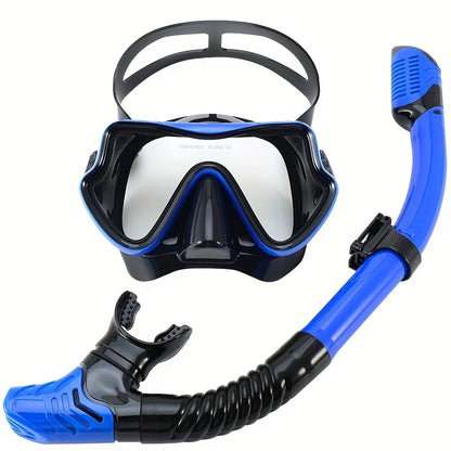 Tempered Glass Diving Mask & Snorkel Set - Panoramic Adult Scuba & Swimming Snorkeling Gear