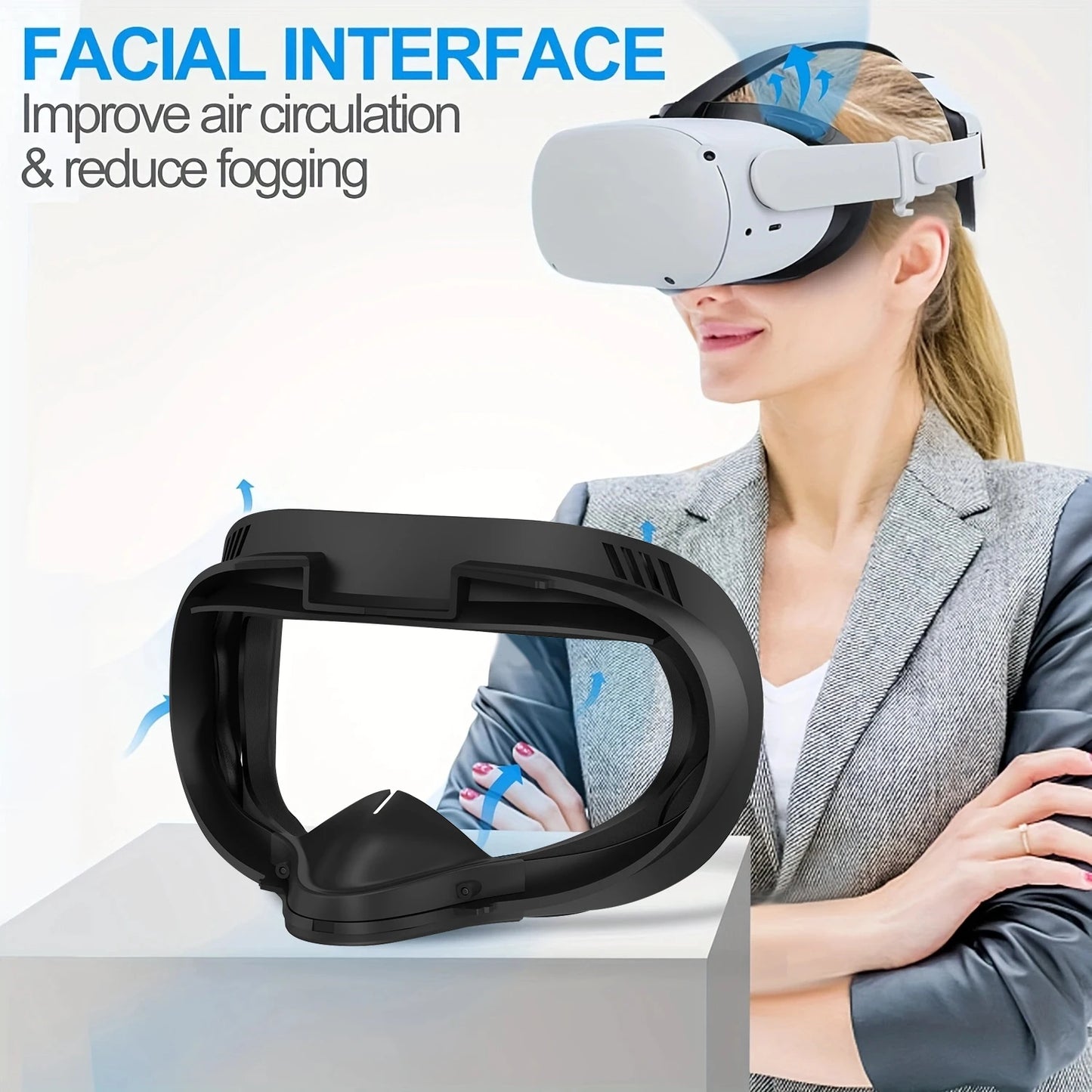 PU Leather 3D Shaped Facial Interface Replacement for Oculus Quest 2 — Breathable Sweat Guard Face Pad Accessory