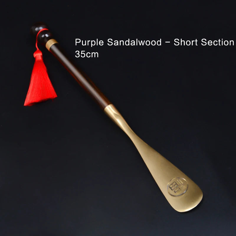 58cm Sandalwood Shoe Horn - Professional Flexible Long Handle with Brass Spoon, Shoe Lifter & Home Tool