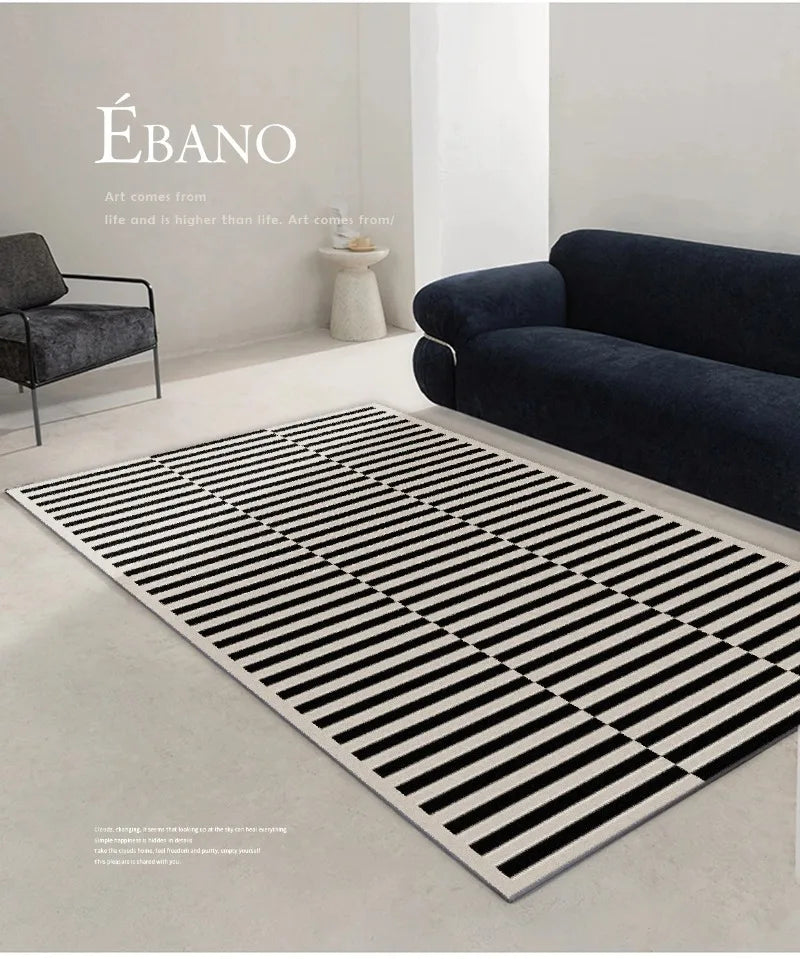 Light Luxury Black & White Plaid Rug — Fluffy Soft Carpet for Bedroom, Living Room, Study, and Home Decor