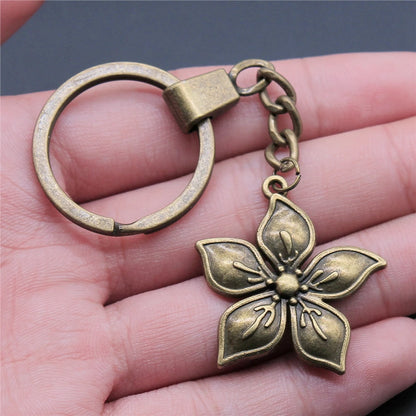 New Fashion Men 30mm Metal Alloy Keychain with Vintage Heart, Flower, Rose, Sunflower & Tree Pendant DIY Keyring Holder Chain Accessory