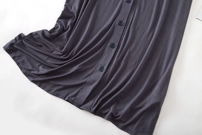 Women’s Modal Short-Sleeve Night Dress – Mid-Length Cotton Sleep Top with Buttons, Plus Size Pajamas