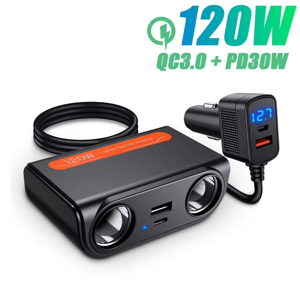 Car Cigarette Lighter USB Charger Splitter - 35W PD & QC3.0 Multi-Port 12V/24V Car Power Adapter with USB-C