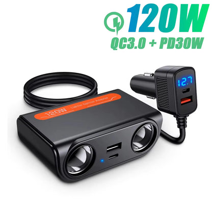 Car Cigarette Lighter USB Charger Splitter - 35W PD & QC3.0 Multi-Port 12V/24V Car Power Adapter with USB-C