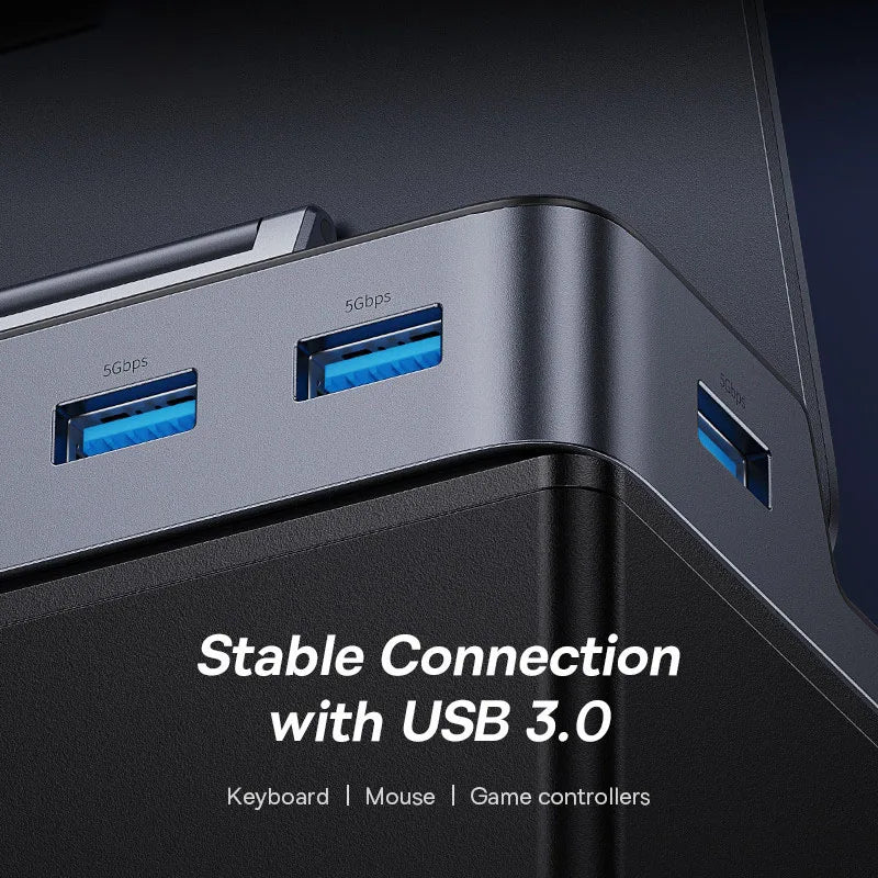 Baseus 6-in-1 USB-C Docking Station Hub — 4K HDMI, Gigabit Ethernet, USB 3.0 | Compatible with Steam Deck & Nintendo Switch