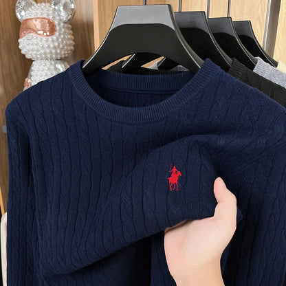 Men's Luxury Embroidered Knit Sweater - Long Sleeve Round Neck No-Pilling Casual Spring Pullover Top