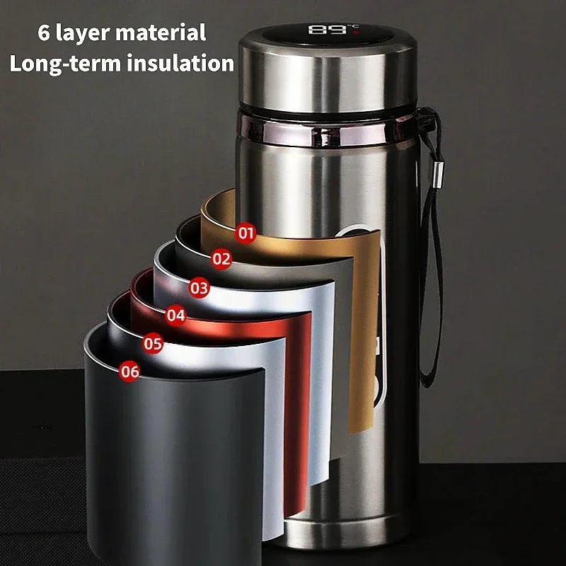 800ml-1L Stainless Steel Thermos Bottle — 304 Vacuum Tea Bottle with LED Temperature Display, Portable Drinking Cup