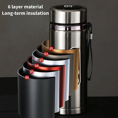 304 Stainless Steel Vacuum Thermos Bottle 800ml–1L with LED Temperature Display – Portable Travel Tea & Coffee Insulated Drinking Cup