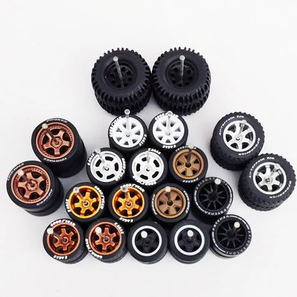 1:64 Alloy Car Wheels & Rubber Tires Set - Replacement Axles for Hot Wheels, Matchbox & Model Cars