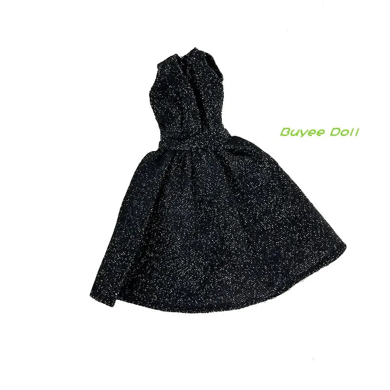 Black & Gold 30cm Doll Clothes Set – Dress & Shoes for 1/6 Barbie Dolls, Christmas Gift for Girls
