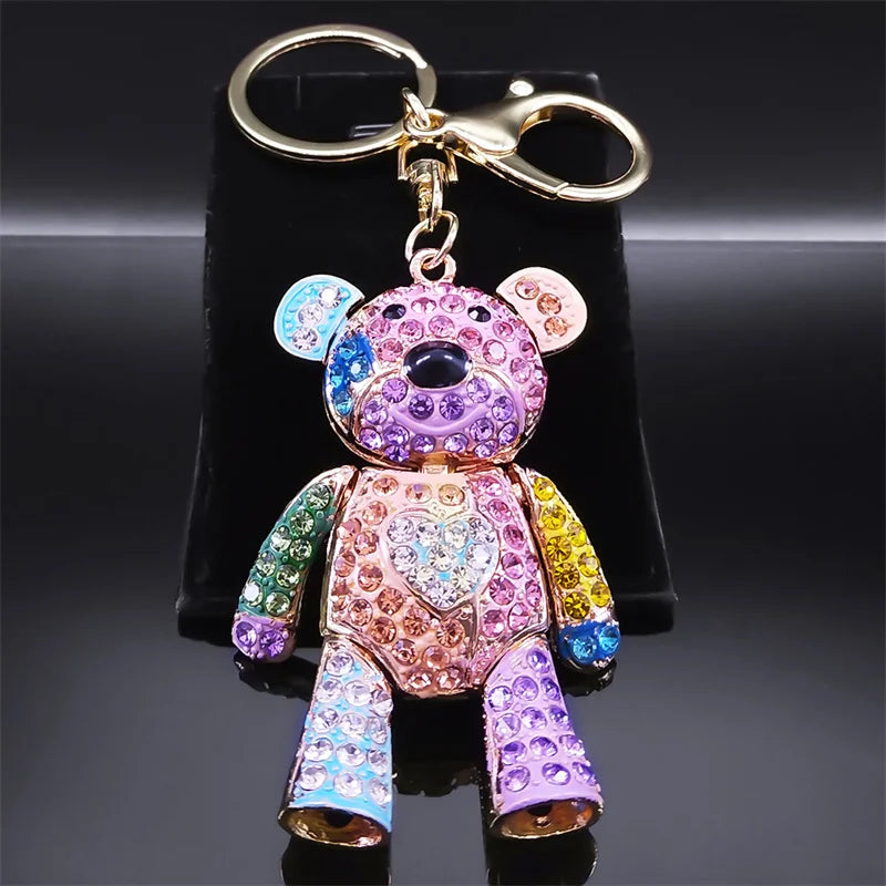 Colorful Crystal Bear Keychain - Cute Rhinestone Alloy Bag Charm & Fashion Keyring