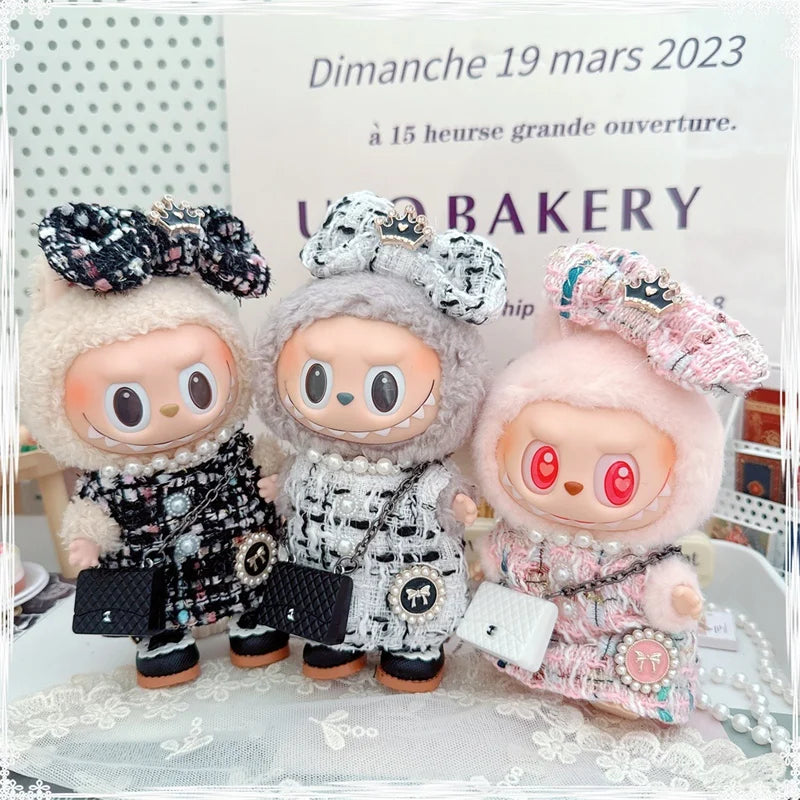 17cm Labubu Doll Accessories - Luxury Sweet Woolen Suit, Crossbody Bag & Princess Shoes Set