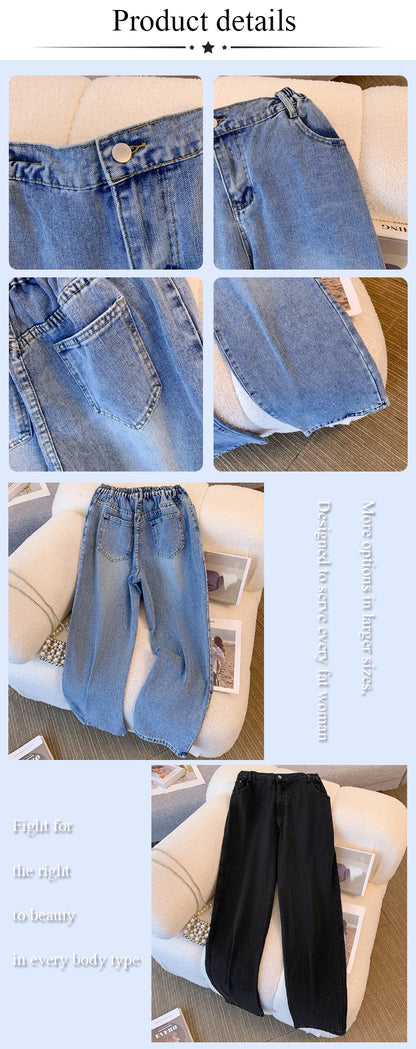 Plus Size Women’s Casual Jeans – Classic Black & Blue Washed Denim for Spring & Autumn, Comfortable & Versatile
