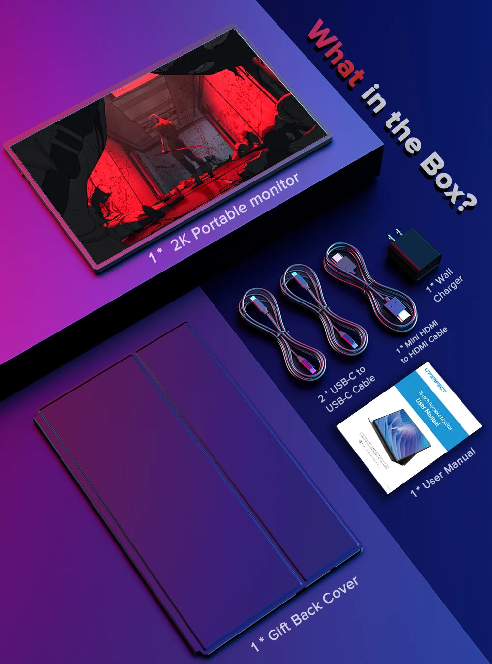 UPERFECT 16-Inch 2K Portable Monitor — 2560x1600, 16:10, 120Hz Gaming Display with 100% sRGB & 500Cd/m² for Xbox, PS5, Switch, Laptop & Mac