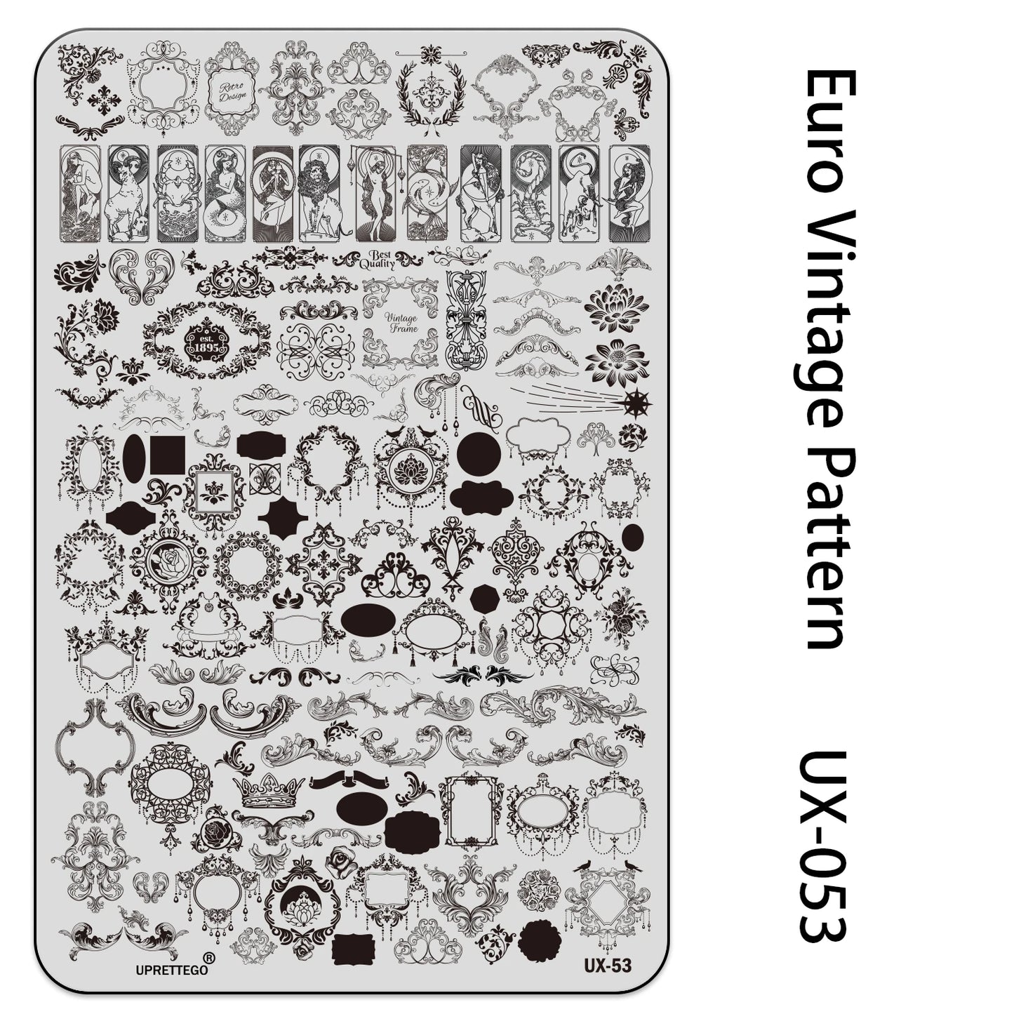 UX Serial 2 Stainless Steel Stamping Plate Template – Vintage Abstract Fabric Texture Pattern for Nail Art, Floral Lace, Xmas & Halloween Designs (UX52)