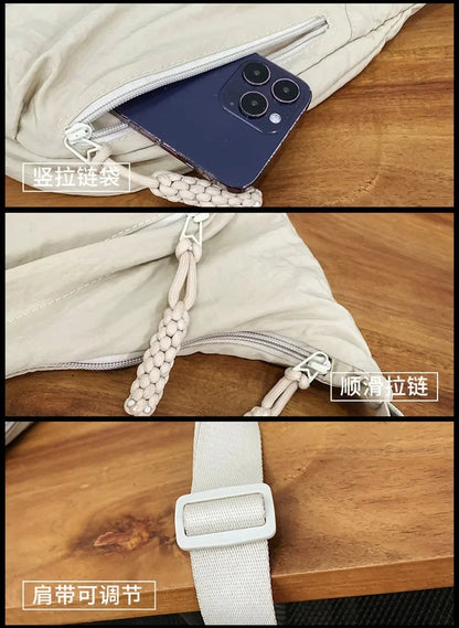 Trendy Women’s Soft Cloth Shoulder Bag | Solid Color Casual Crossbody & Hobo Bag for Students